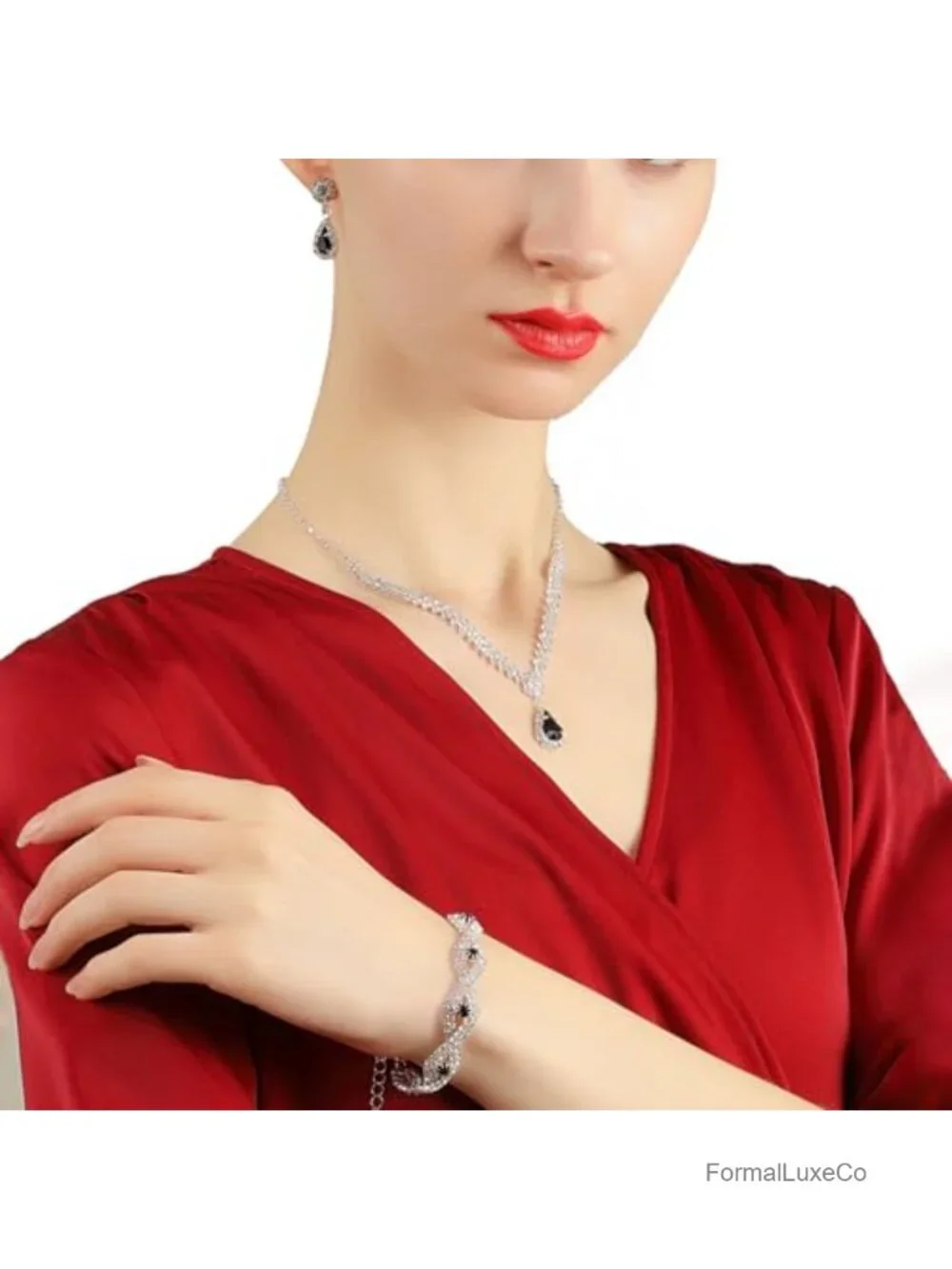 Evening Clutch Purse with Rhinestone Jewelry Set - Wedding Party Bag